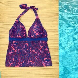 BODEN Paisley Print Halter Tankini Swimsuit Top Blue